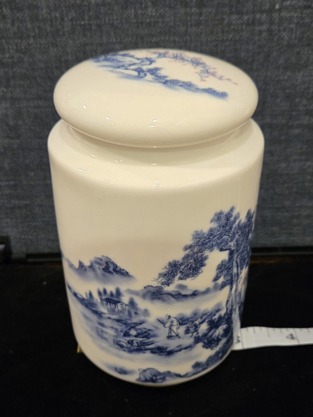 Blue and White Porcelain Tea Canister - Classic Scenic Design